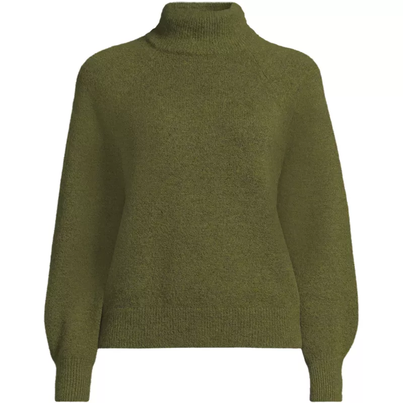 Women's Fuzzy Turtleneck Lantern Sleeve Sweater, Front