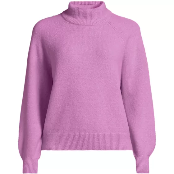Women's Fuzzy Turtleneck Lantern Sleeve Sweater - primary