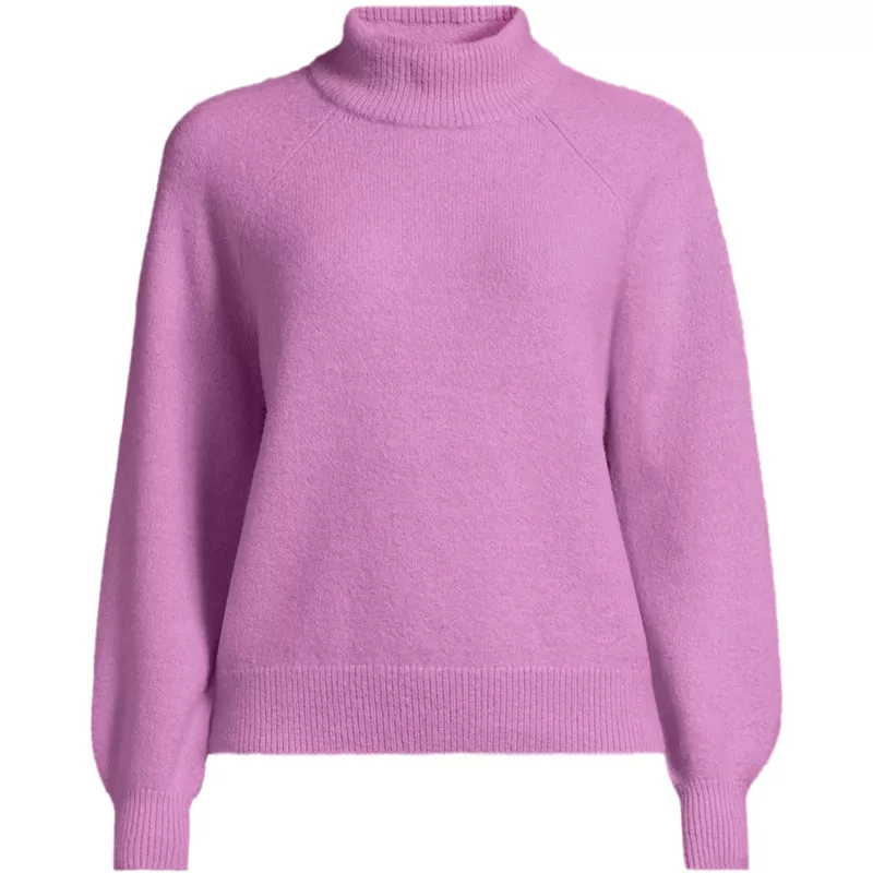 Women's Fuzzy Turtleneck Lantern Sleeve Sweater, Front
