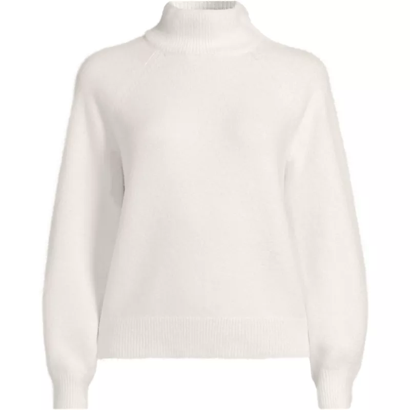 Women's Plus Size Fuzzy Turtleneck Lantern Sleeve Sweater, Front