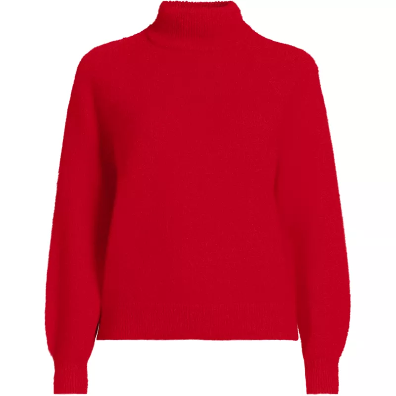 Women's Fuzzy Turtleneck Lantern Sleeve Sweater, Front