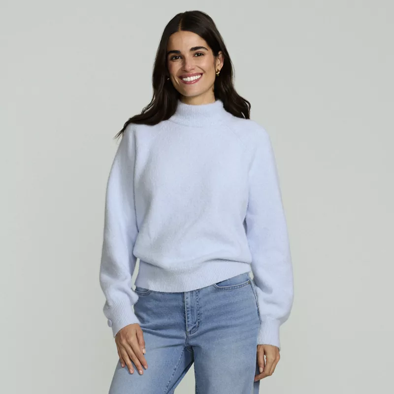 Women's Fuzzy Turtleneck Lantern Sleeve Sweater, alternative image