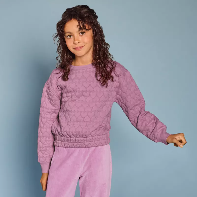 Girls Knit Quilted Crew Neck Sweatshirt, alternative image