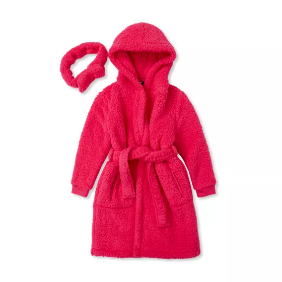 Kids Sherpa Plush Hooded Robe and Headband - primary