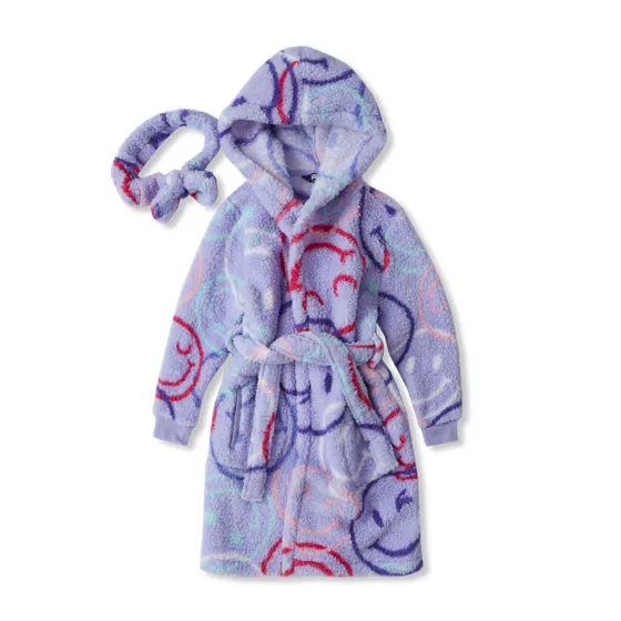 Kids Sherpa Plush Hooded Robe and Headband - primary