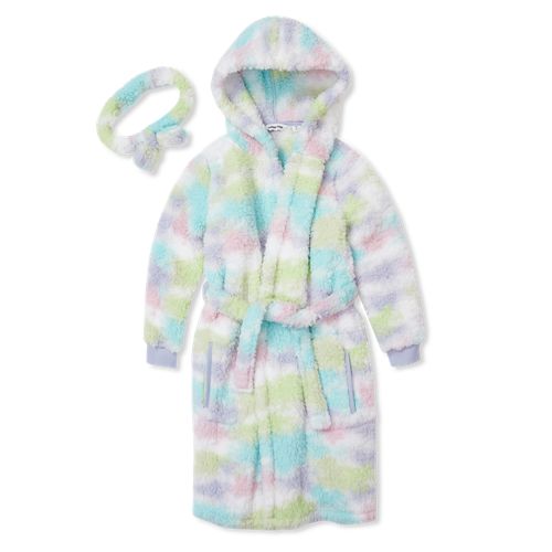 Kids Sherpa Plush Hooded Robe and Headband - Lands' End - 18