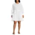 Women's Plus Size Embroidered Poplin Button Front Dress with Godets, Front