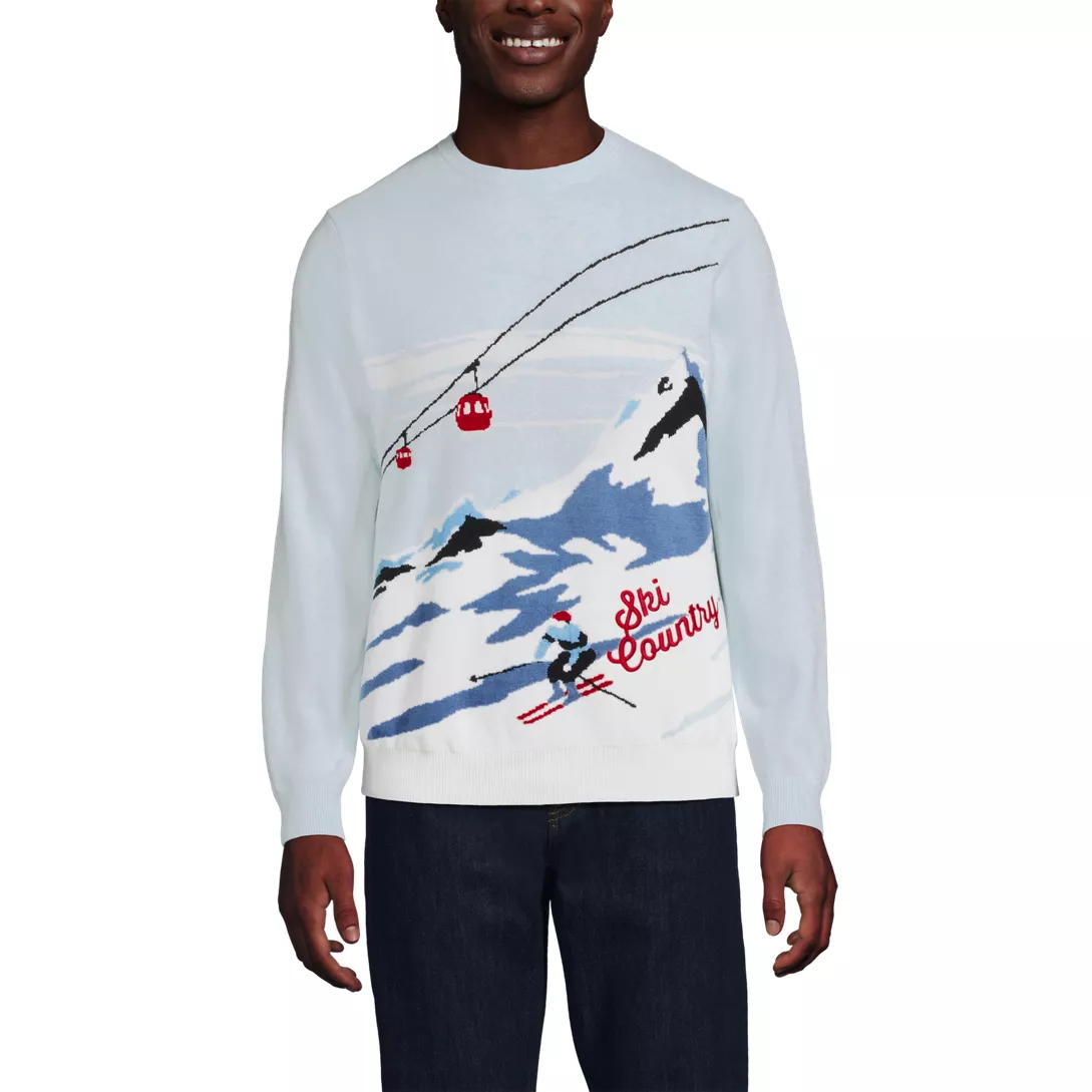 Men's Long Sleeve Fine Gauge Holiday Crew Neck Sweater