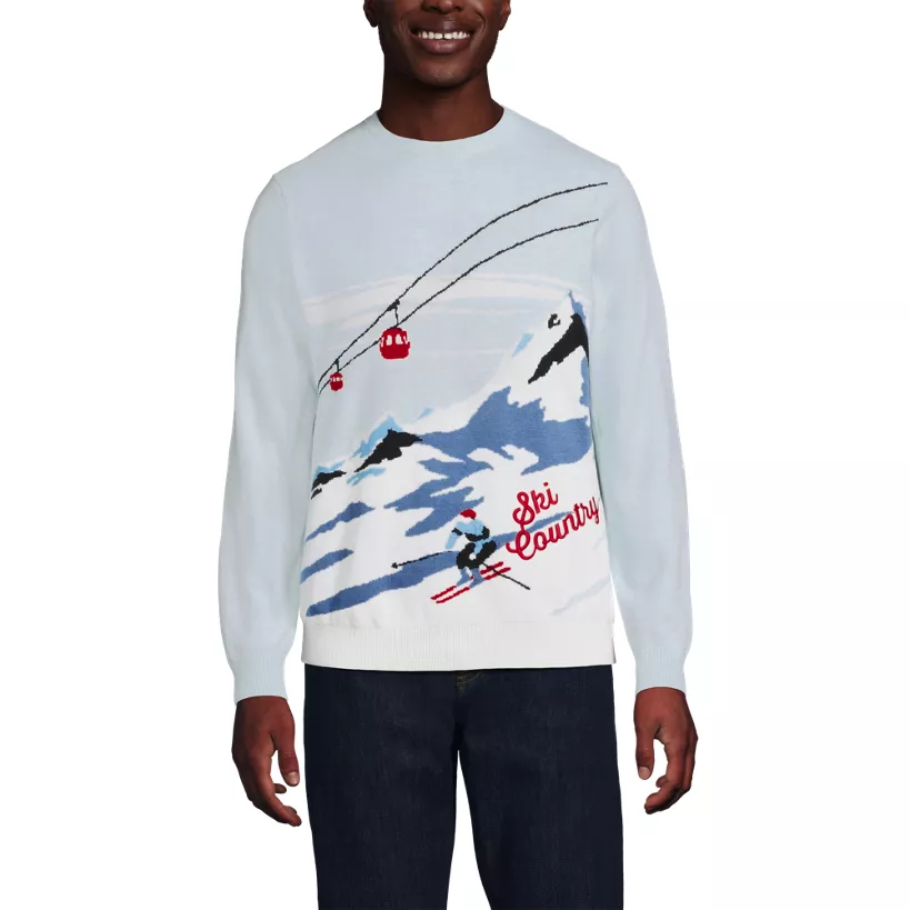 Men's Long Sleeve Fine Gauge Holiday Crew Neck Sweater