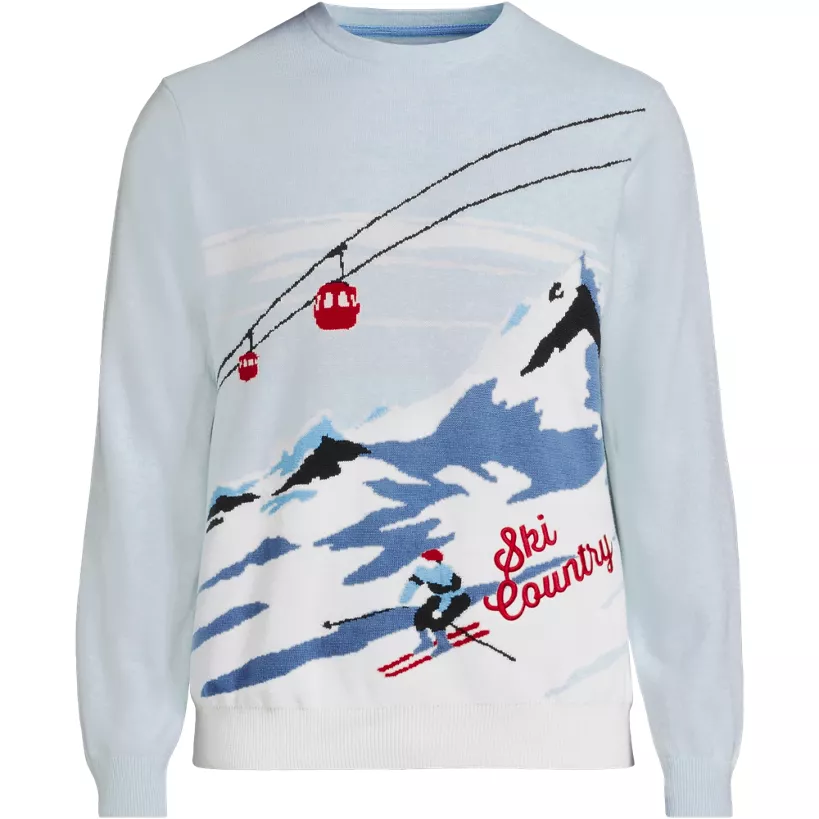 Men's Long Sleeve Fine Gauge Holiday Crew Neck Sweater