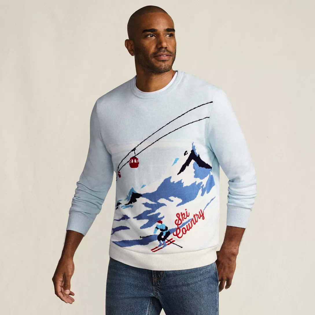 Men's Long Sleeve Fine Gauge Holiday Crew Neck Sweater