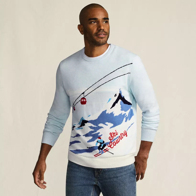 Men's Long Sleeve Fine Gauge Holiday Crew Neck Sweater