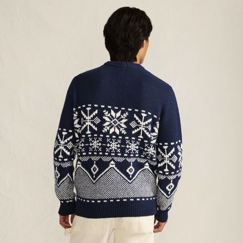  Lands' End Weihnachtspullover Mit Schneeflocken-motiv, Herren, Größe:48-50 Regular, Blau, Baumwoll-mischung/woll-mischung/nylon-mischung, By Lands' End 