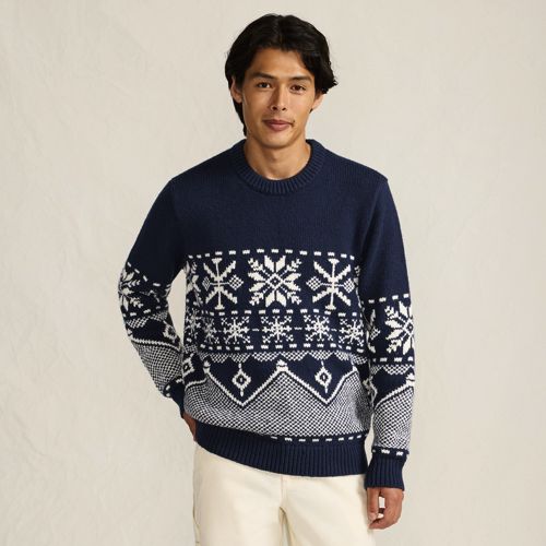  Lands' End Weihnachtspullover Mit Schneeflocken-motiv, Herren, Größe:48-50 Regular, Blau, Baumwoll-mischung/woll-mischung/nylon-mischung, By Lands' End 