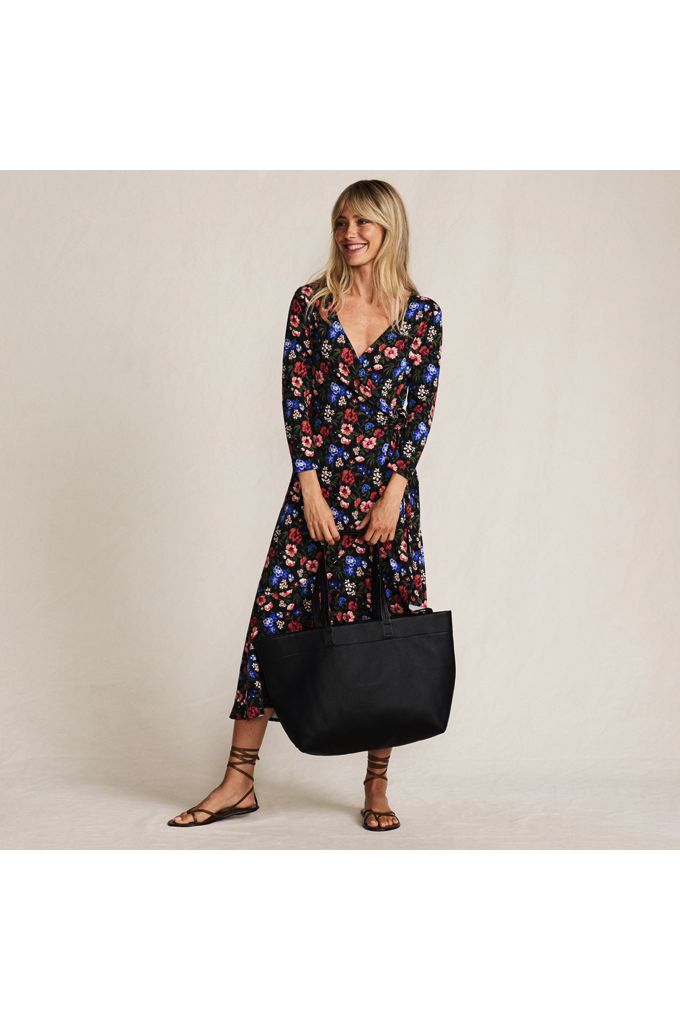 Lands' End Women's Cotton Modal 3/4 Sleeve Vneck Wrap Dress In Multi