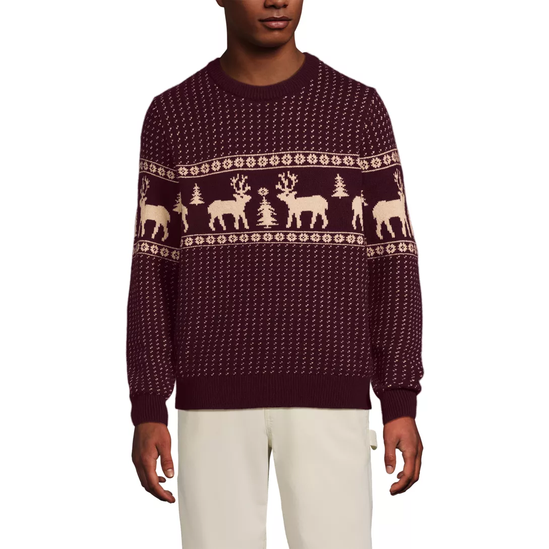 Men's Long Sleeve Holiday Birdseye Crewneck Sweater