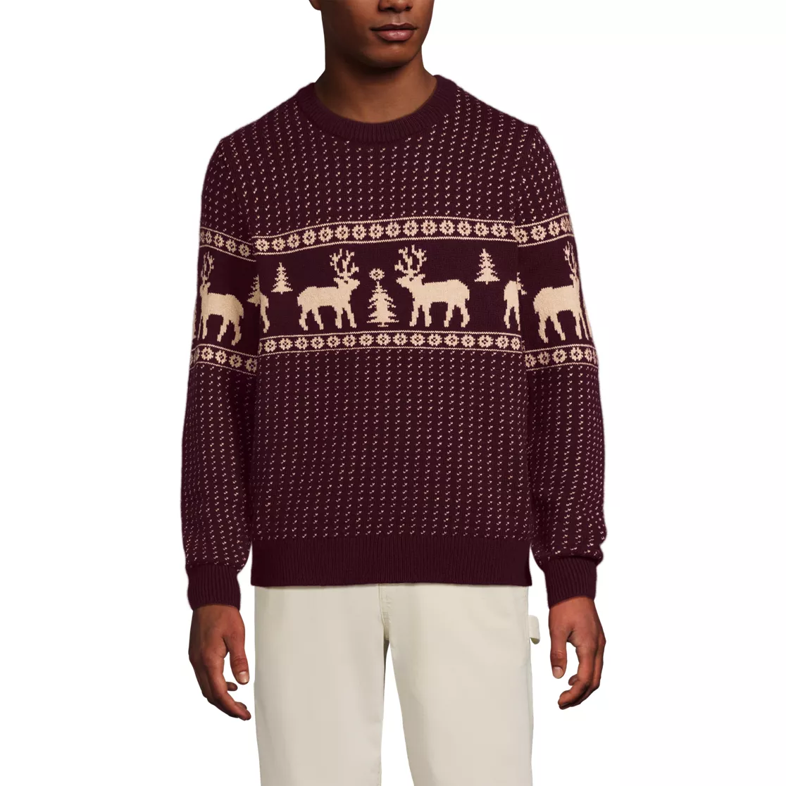 Men's Long Sleeve Holiday Birdseye Crewneck Sweater