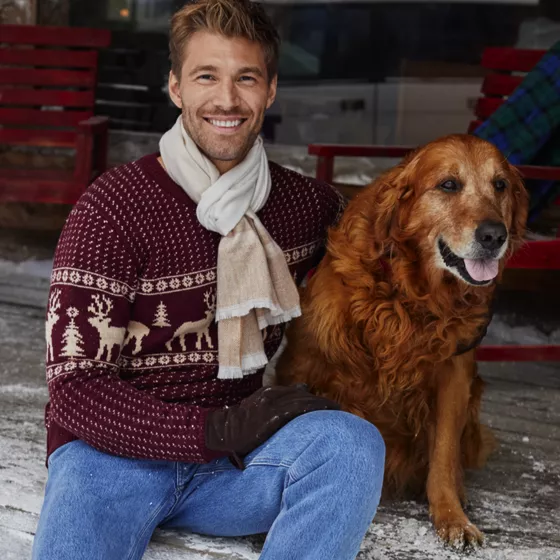 Men's Long Sleeve Holiday Birdseye Crewneck Sweater - primary