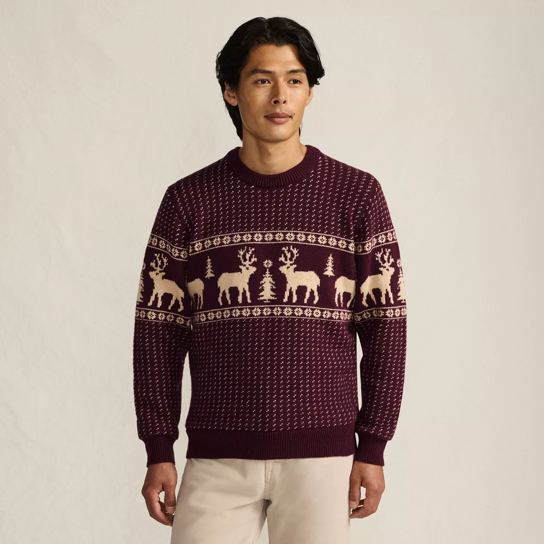 Men's Long Sleeve Holiday Birdseye Crewneck Sweater