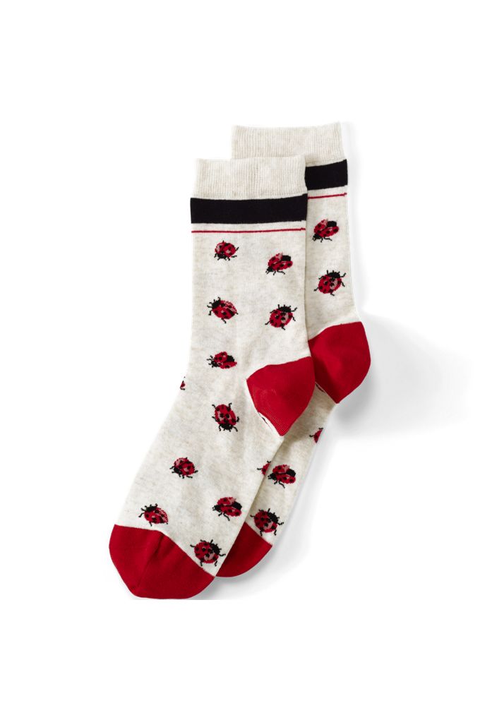 Lands' End Women's Novelty Crew Socks 1 Pack In Ivory