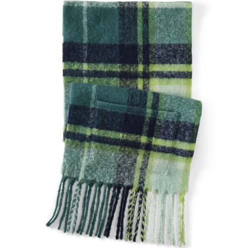 Long Brushed Scarf With Fringe, Women, size: one size, regular, Green, Polyester, by Lands' End