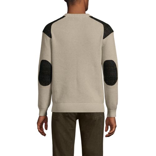  Lands' End Harris Tweed Strickpullover Mit Tweed-patches, Damen, Größe:44-46 Regular, Beige, Baumwolle, By Lands' End 