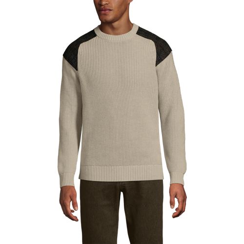  Lands' End Harris Tweed Strickpullover Mit Tweed-patches, Damen, Größe:44-46 Regular, Beige, Baumwolle, By Lands' End 