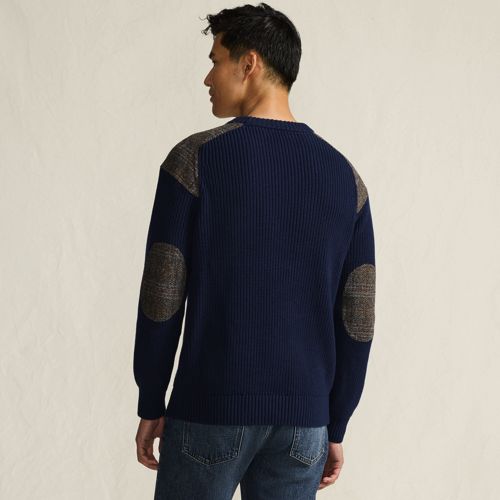 Lands' End Harris Tweed Strickpullover Mit Tweed-patches, Damen, Größe:44-46 Regular, Blau, Baumwolle, By Lands' End 