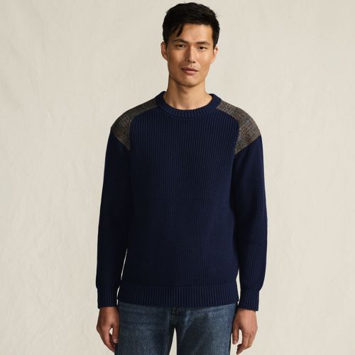 Lands' End Harris Tweed Strickpullover Mit Tweed-patches, Damen, Größe:44-46 Regular, Blau, Baumwolle, By Lands' End 
