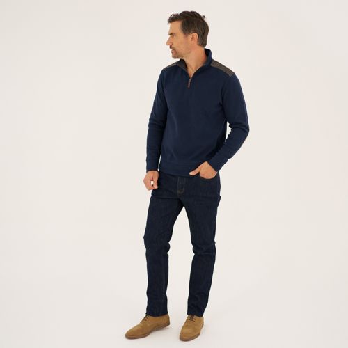 Harris Tweed Trim Bedford Quarter Zip Jumper, Women, size: M, regular, Blue, Cotton/Polyester/Cotton-blend, by Lands' End