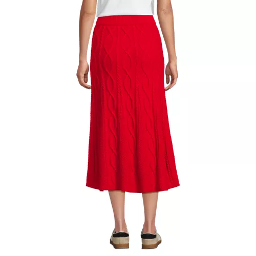 Women's Cozy Lofty Cable Fluted Midi Sweater Skirt, Back