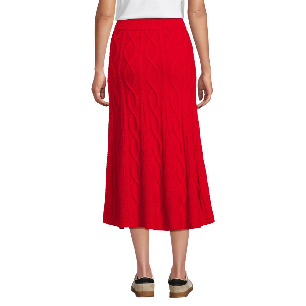 Women's Cozy Lofty Cable Fluted Midi Sweater Skirt | Lands' End