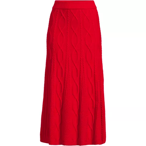 Women's Cozy Lofty Cable Fluted Midi Sweater Skirt, Front
