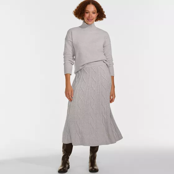 Women's Cozy Lofty Cable Fluted Midi Sweater Skirt - primary