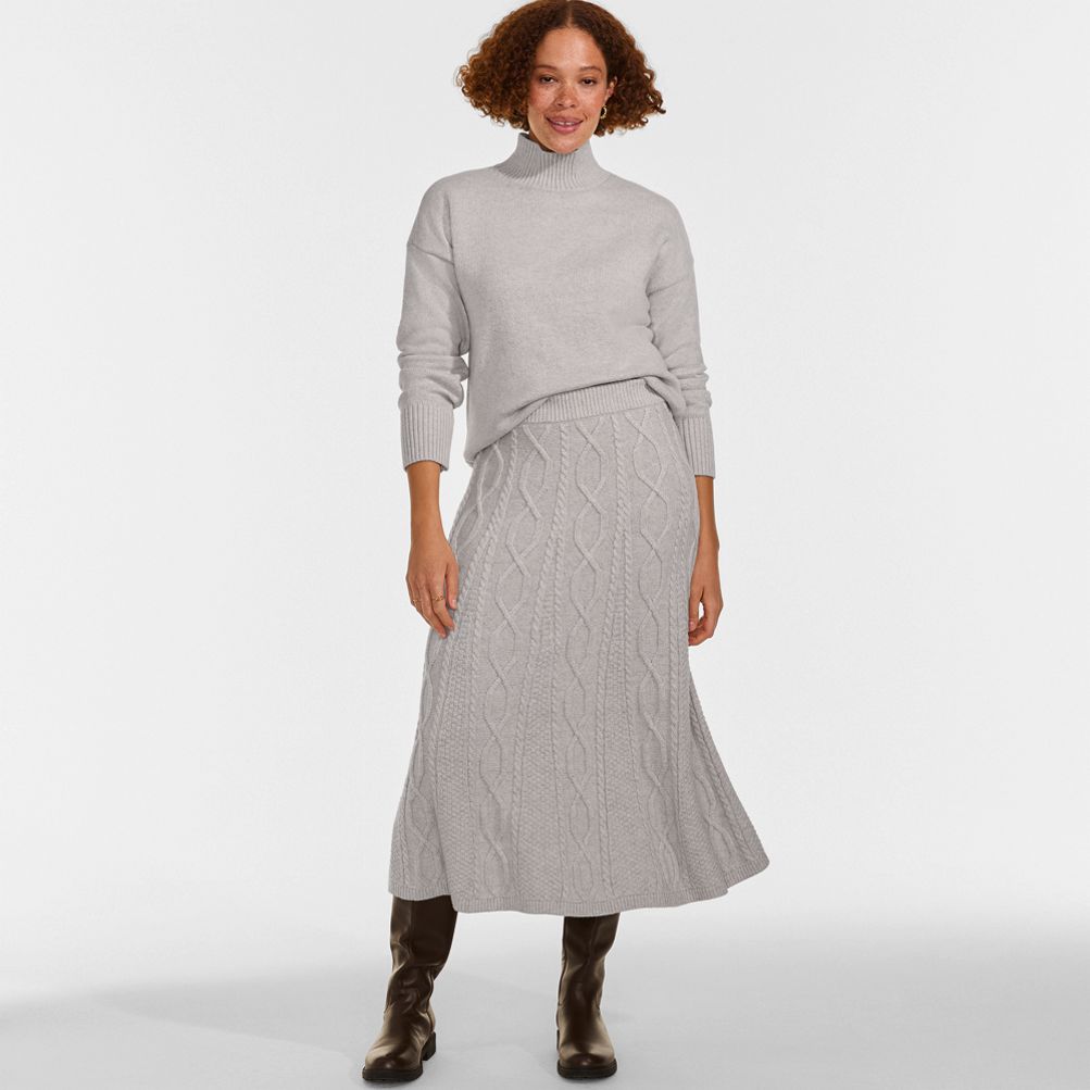 Women's Cozy Lofty Cable Fluted Midi Sweater Skirt | Lands' End
