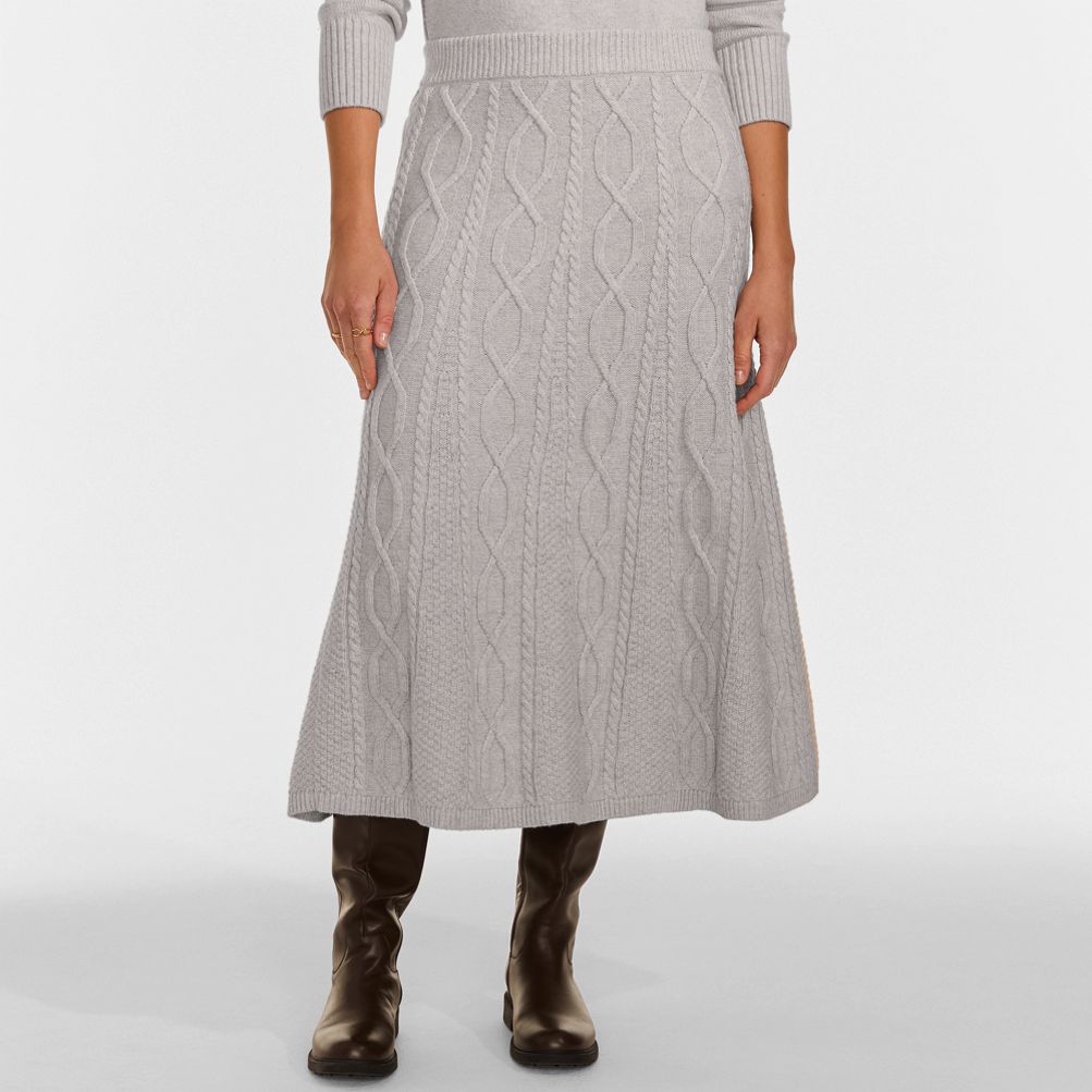 Women's Cozy Lofty Cable Fluted Midi Sweater Skirt | Lands' End