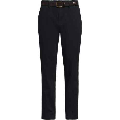 Belted Textured Chinos, Straight Fit, Men, size: 38 30, regular, Black, Cotton/Cotton-blend, by Lands' End