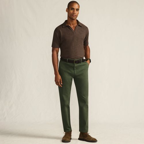 Belted Textured Chinos, Straight Fit, Men, size: 32 32, regular, Green, Cotton/Cotton-blend, by Lands' End