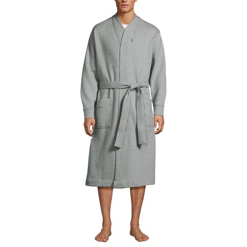 Lands' End Serious Sweats Wadenlanger Bademantel, Herren, Größe:44-46 Regular, Grau, Baumwoll-mischung/polyester-mischung, By Lands' End 