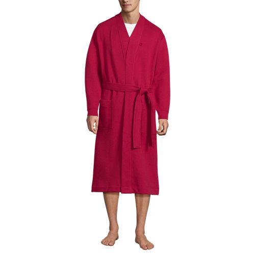 Lands' End Serious Sweats Wadenlanger Bademantel, Herren, Größe:44-46 Regular, Rot, Baumwoll-mischung/polyester-mischung, By Lands' End 