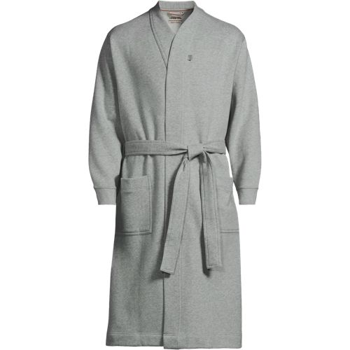 Serious Sweats Calf Length Robe, Men, size: M, regular, Grey, Cotton-blend/Poly-blend, by Lands' End