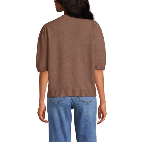 Lands' End Kurzarm-pullover Wool Touch Mit Strassverzierung, Damen, Größe:32-34 Regular, Braun, Wolle/polyester/viskose, By Lands' End 