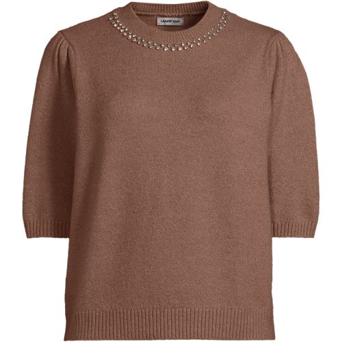  Lands' End Kurzarm-pullover Wool Touch Mit Strassverzierung, Damen, Größe:32-34 Regular, Braun, Wolle/polyester/viskose, By Lands' End 