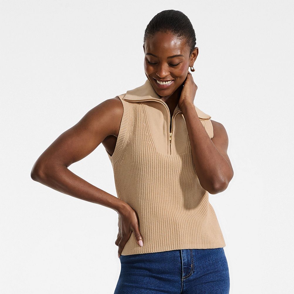 LDKWARE シャンブレー　ベスト Women's Drifter Quarter Zip Vest Sweater | Lands' End