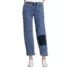 Women's Soft Denim Mid Rise Relaxed Straight Crop Patchwork Jeans, Front