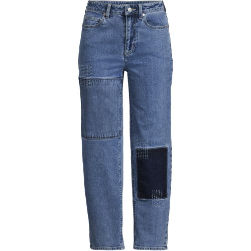 Women's Soft Denim Mid Rise Relaxed Straight Crop Patchwork Jeans - image 4