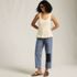 Women's Soft Denim Mid Rise Relaxed Straight Crop Patchwork Jeans, alternative image