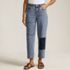 Women's Soft Denim Mid Rise Relaxed Straight Crop Patchwork Jeans, Front
