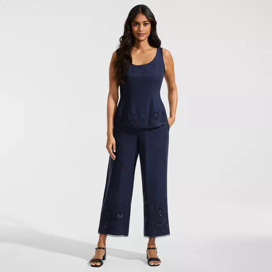 Women's Linen Embroidered Pants - primary