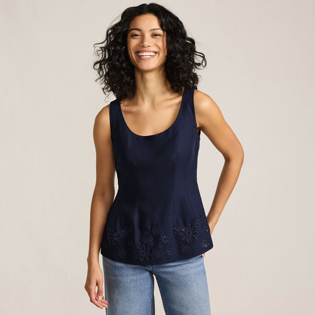 The toe ｜Hydra Peplum Tops Women's Embroidered Peplum Top | Lands' End